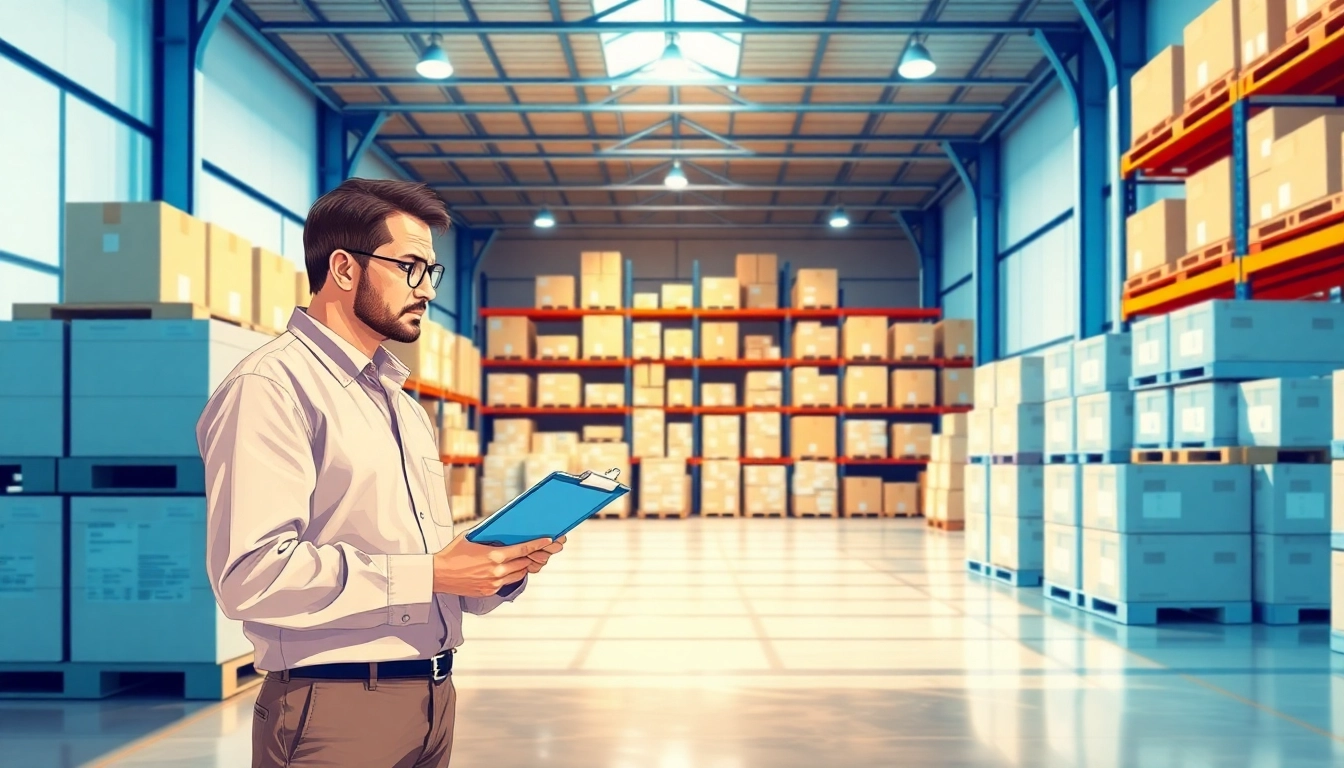 Inspecting products in an FBA wholesale distribution warehouse, demonstrating product organization.