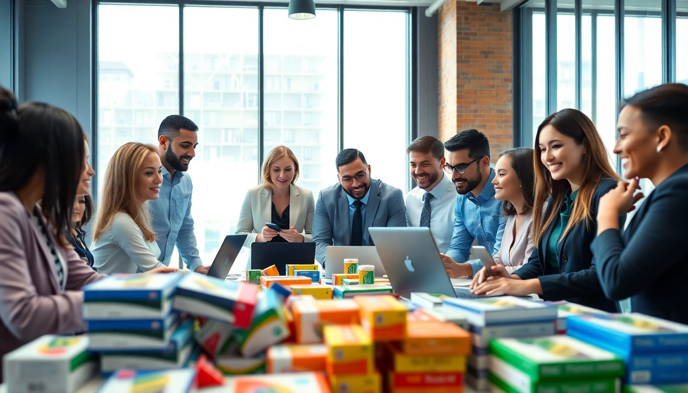 Engaging scene depicting a collaborative team discussing amazon business wholesale strategies in a modern office.