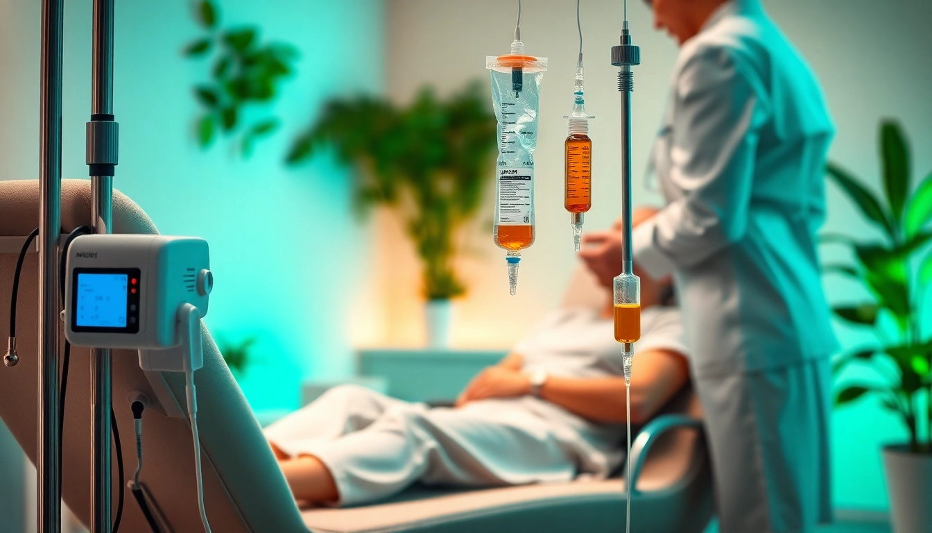 Administering intravenous vitamins to a patient in a serene healthcare setting.